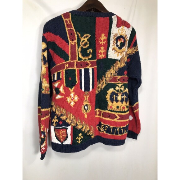 The Eagles Eye Medium Women's Crown Royalty Hand Knit Cardigan Sweater Sz Small - Picture 6 of 7